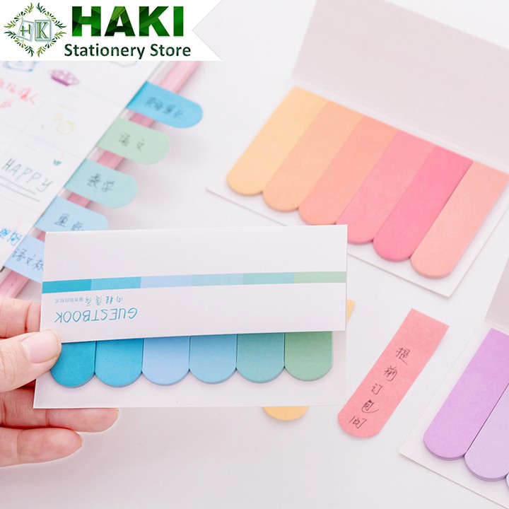 Giấy ghi chú label marker pastel HAKI dụng cụ văn phòng phẩm, giấy note 120 tờ 65*18mm NO8