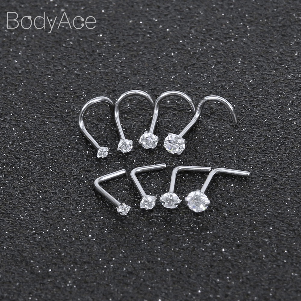 Set 8 Khuyên Mũi 1.5-3mm Thép Không Gỉ Đính Đá Pha Lê