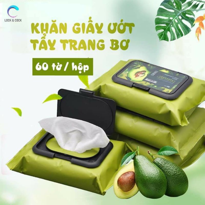 Túi 60 Tờ Khăn Giấy Ướt Tẩy Trang Bơ Tẩy Trang Sạch