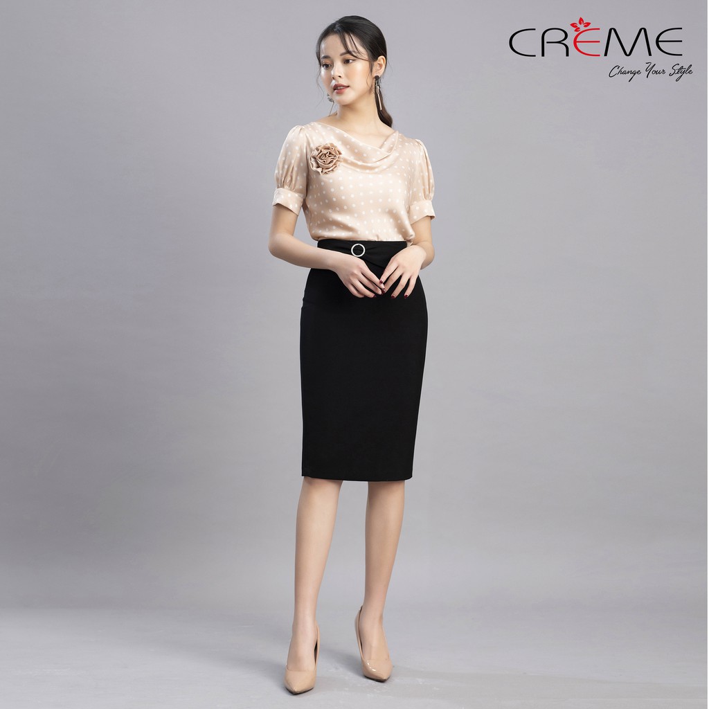 Áo sơ mi cổ đổ chấm bi siêu hot SM1023 CREME