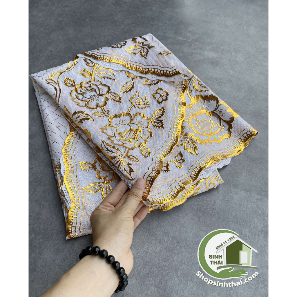 Tấm khăn trải bàn bằng oval lớn 1,4m x 2m - khăn bằng nhựa không thấm nước- ren hoa vàng