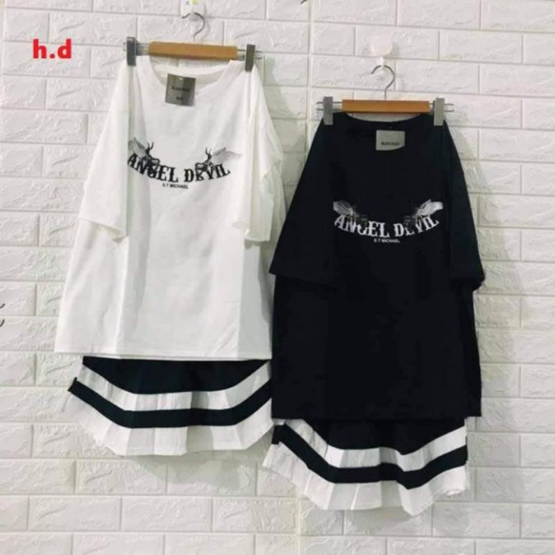⚡Sét bộ đồ Angle thời trang nam nữ unisex⚡Áo thun tay lỡ chất cotton + quần V thun lạnh Freesize dưới 55kg