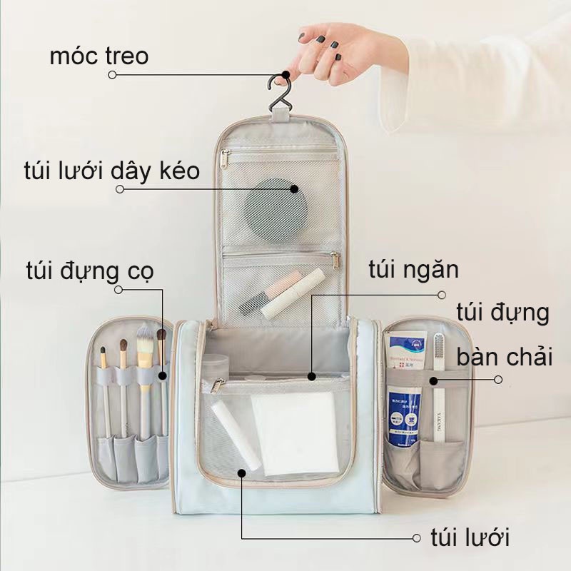 Túi Đựng Mỹ Phẩm Du Lịch Nhiều Ngăn Chống Thấm, Túi Đựng Mỹ Phẩm Cọ Trang Điểm Cao Cấp Có Khóa Kéo