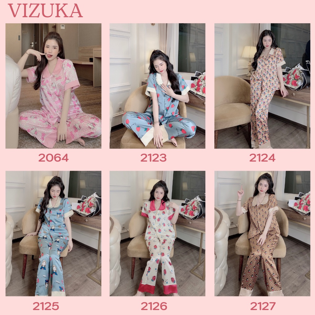 Đồ bộ pijama nữ lụa tay ngắn quần dài mặc nhà dễ thương VIZUKA