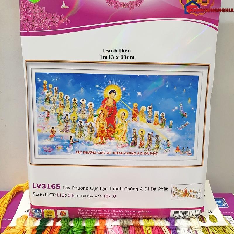 Tranh đính đá, tranh thêu chữ thập tây phương cực lạc thánh chúng a di đà phật