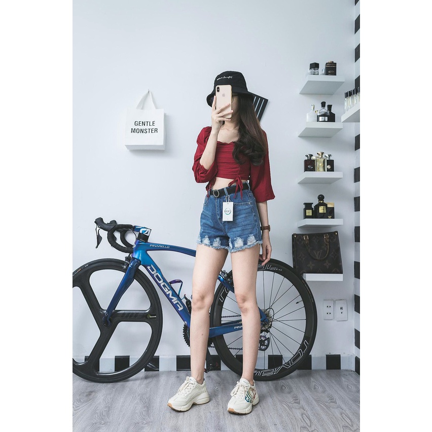 Quần Short Jean Nữ Kiểu,Quần Sọc Rách Nhẹ Cá Tính