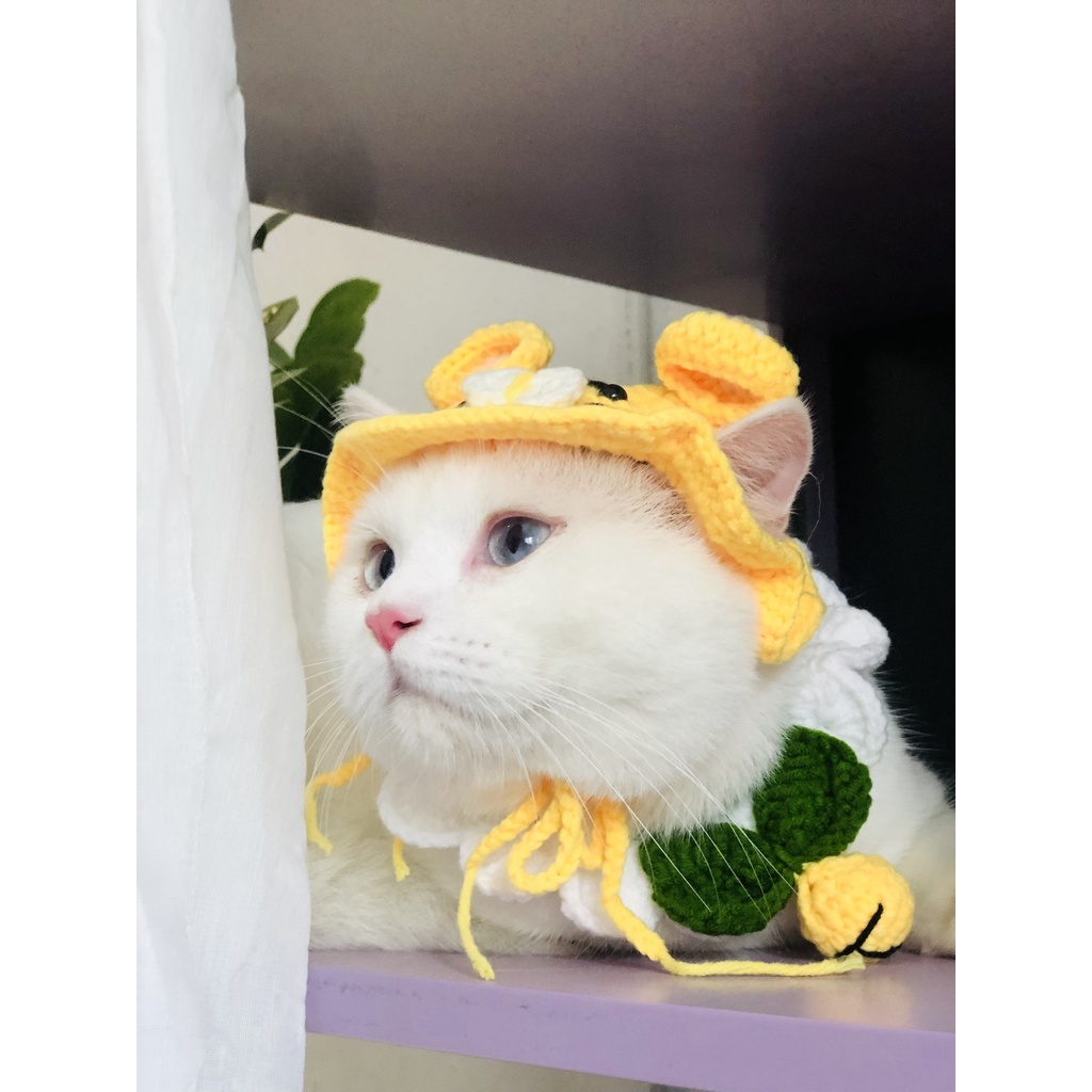 Yếm len vòng cổ móc nơ chuông chó mèo