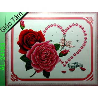 Tranh 3D ĐỒNG HỒ TRÁI TIM TÌNH YÊU BÔNG HOA HỒNG NHẪN - 60x45cm - AL.24183 AL24183