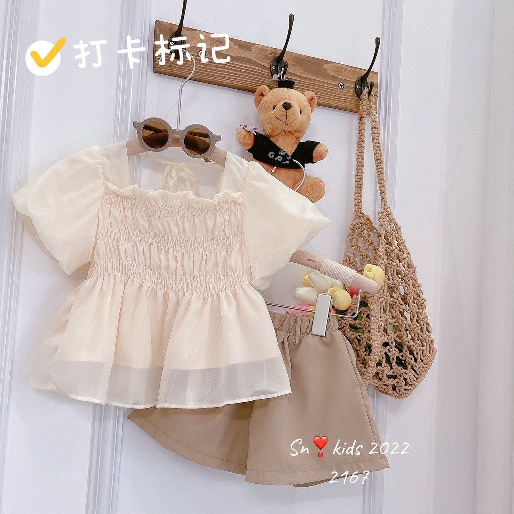 Bộ đồ bé gái chun ngực tay bồng tơ lụa 2 lớp kết hợp quần thô mềm cao cấp từ 8-28kg