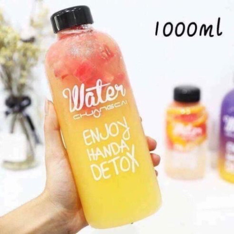 Bình nước Detox 1000ml bằng nhựa kèm túi đựng - loại đẹp