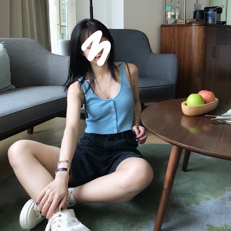 Quần short denim lưng cao phong cách Hàn Quốc cổ điển