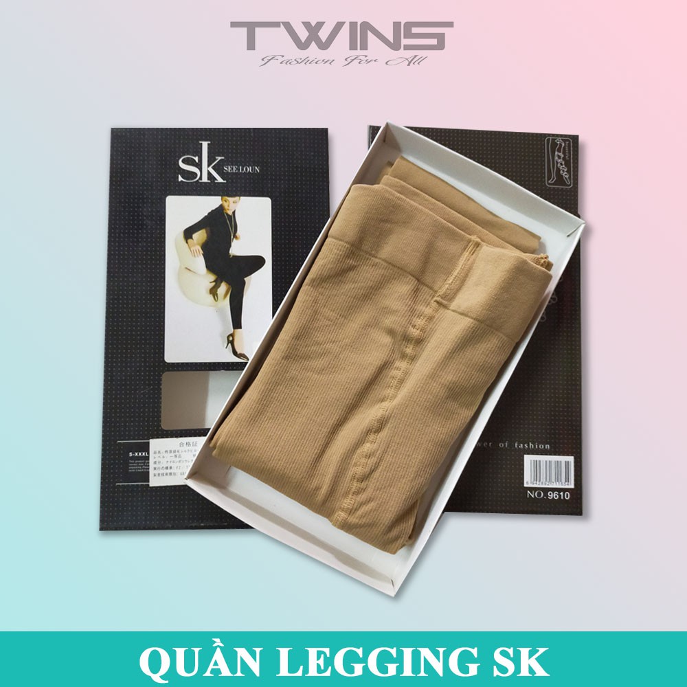 Quần legging nữ dài cao cấp cạp cao chất thun dày ôm bụng co giãn dưới 65kg 2 màu da, đen SK SeeLoun