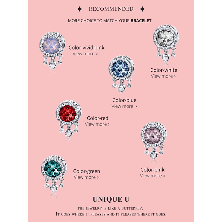 Mặt vòng tay BAMOER bạc 925 hình trái tim đính đá zircon