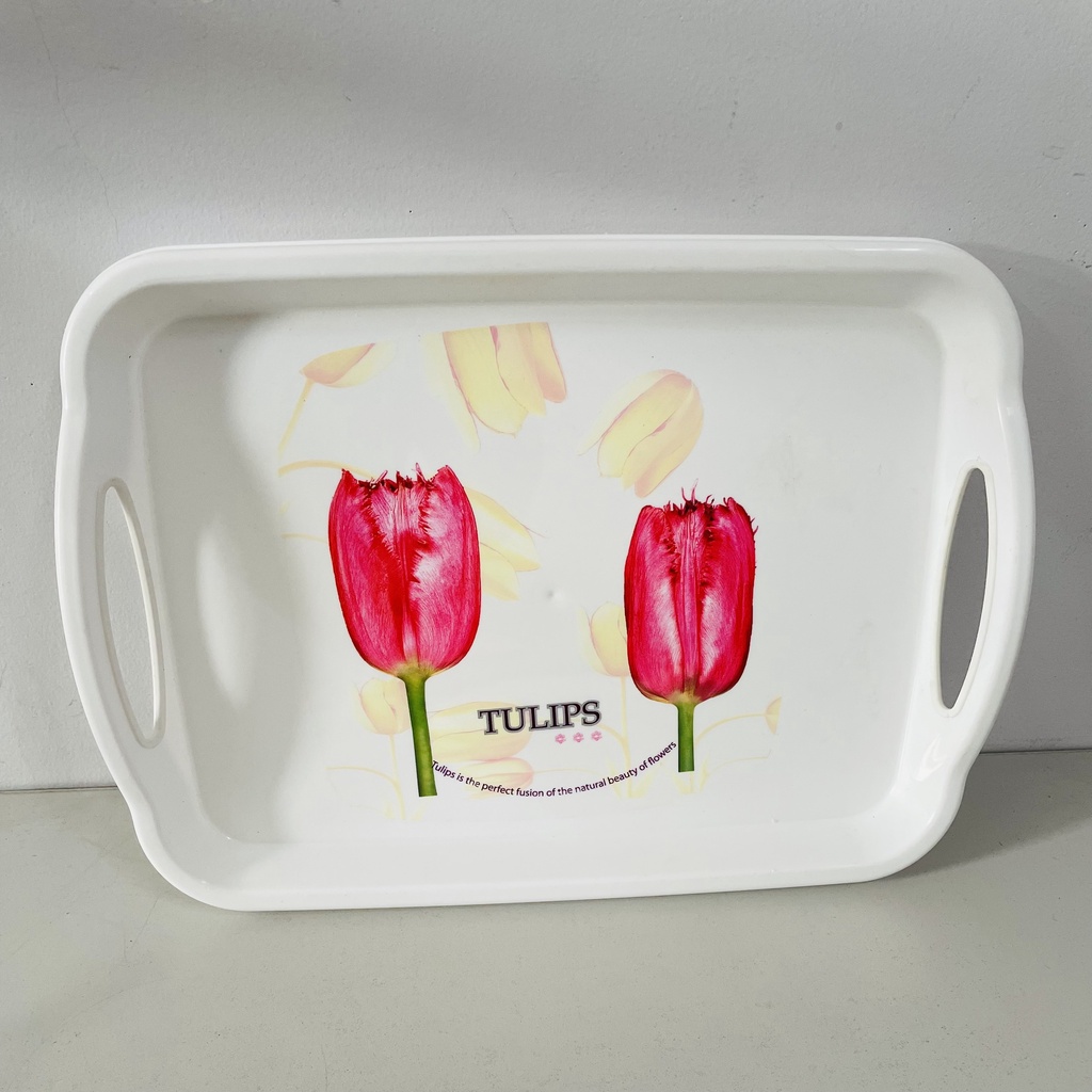 Khay Nhựa Hình Chữ Nhật Hoa TULIPS Có Tay Cầm TL5321 - Hàng Nhập Khẩu Thái Lan