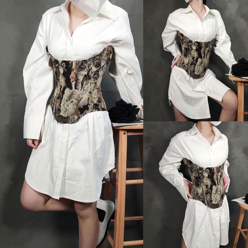 Áo Nịt Ngực Corset Không Dây In Họa Tiết Vintage Cho Nữ