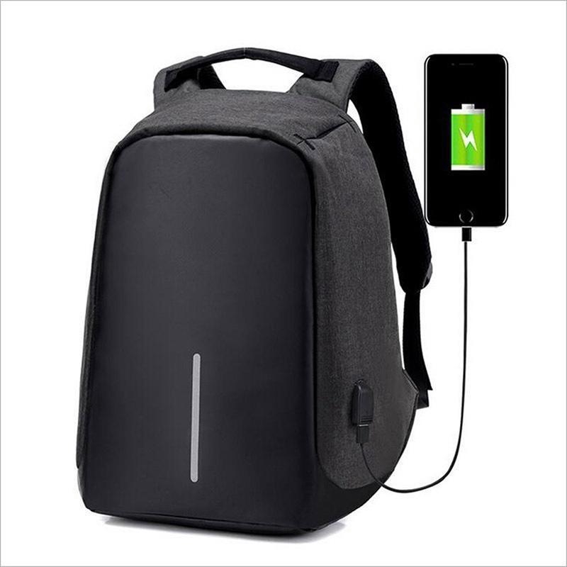 Unisex Anti-Theft Backpack Laptop USB Port Charger Travel Oxford Zipper School Bag