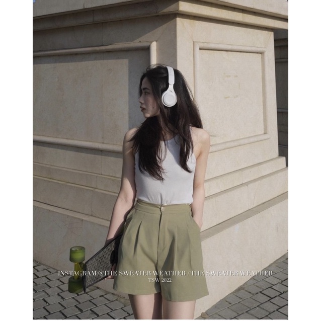 Quần short nữ CẠP CAO ống rộng chun lưng xếp li