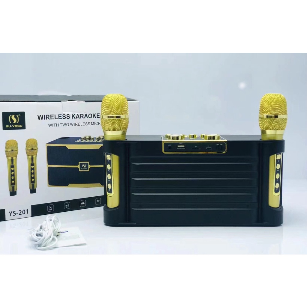 Loa karaoke Su-YoSD YS-201, 2 loa 30W, tặng 2 micro không dây sạc không dây & chỉnh giọng