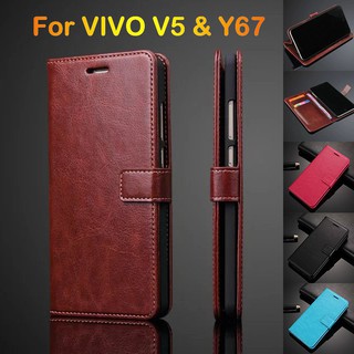 Bao da nắp gập màu trơn dạng ví tiện dụng cho VIVO V5 Y67