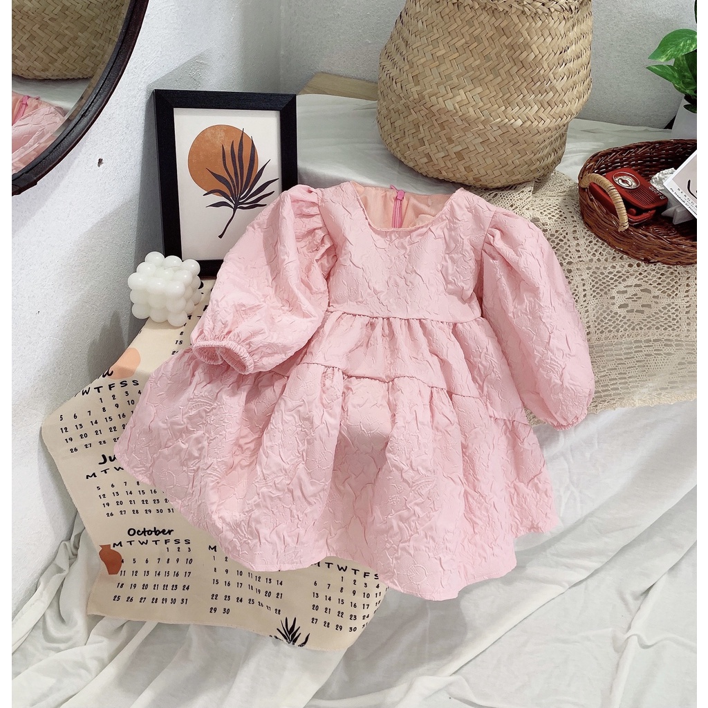 Váy Bé Gái Tay Bồng Dáng Babydoll Màu Hồng - V41 - Babi mama