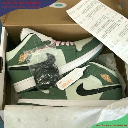 Jordan xanh lá cổ mid giày thể thao sneaker Nam nữ hàng cao cấp full box bill freeship D17