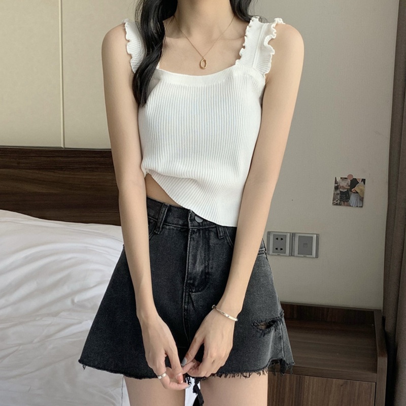 Áo Lửng Không Tay Phối Bèo Thời Trang Mùa Hè Quyến Rũ Cho Nữ