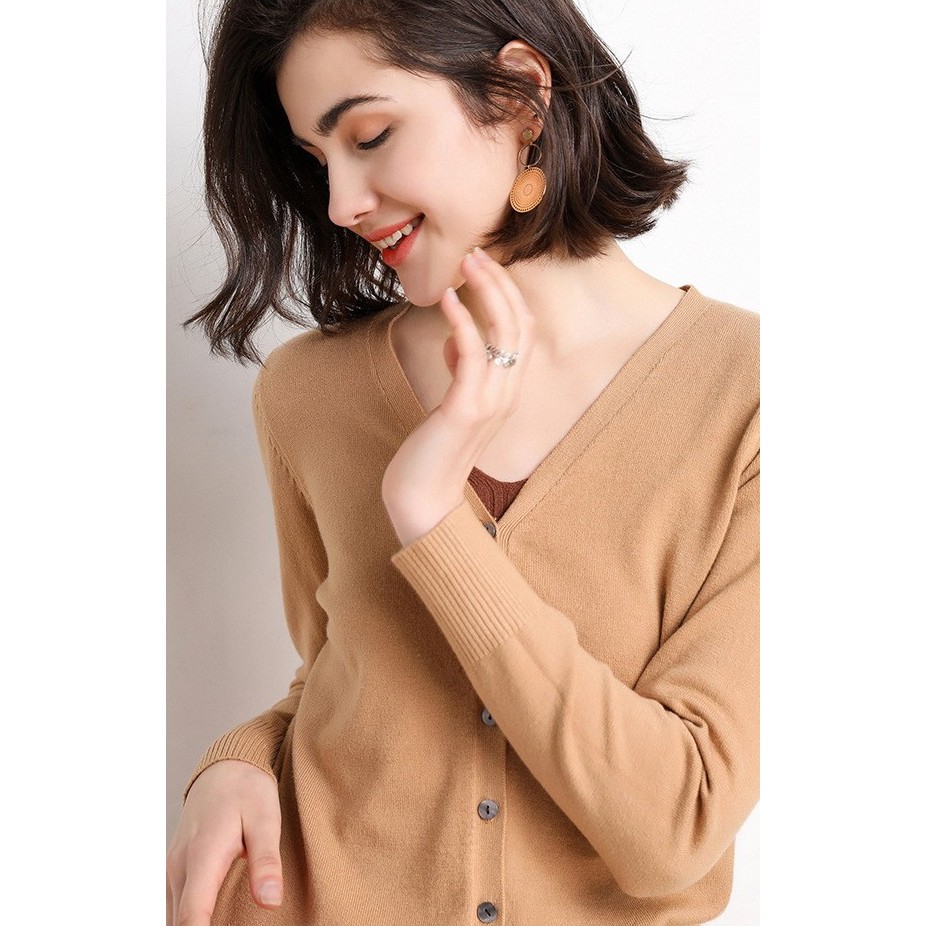 Áo khoác len Cardigan nữ mỏng cổ chữ V hàng Quảng Châu cao cấp AL04