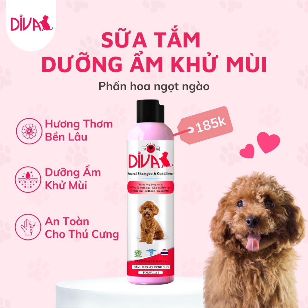 Sữa tắm chó Poodle, sữa tắm Diva hồng dưỡng ẩm khử mùi