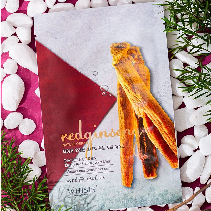 Mặt Nạ Dưỡng Da Hồng Sâm WHISIS Nature Origin Energy Red Ginseng Sheet Mask Làm Chậm Quá Trình Lão Hóa 25ml