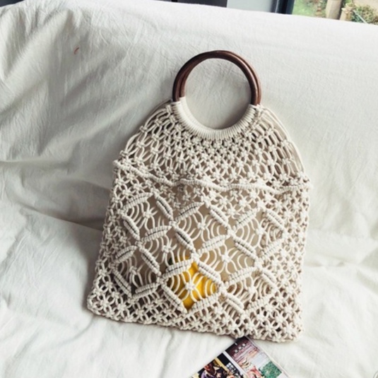 Túi len đan quai mây tròn