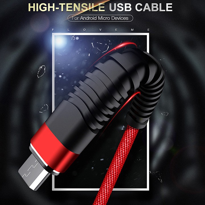 Dây sạc điện thoại chất liệu nylon dài 1m thiết kế cổng Micro USB tiện dụng