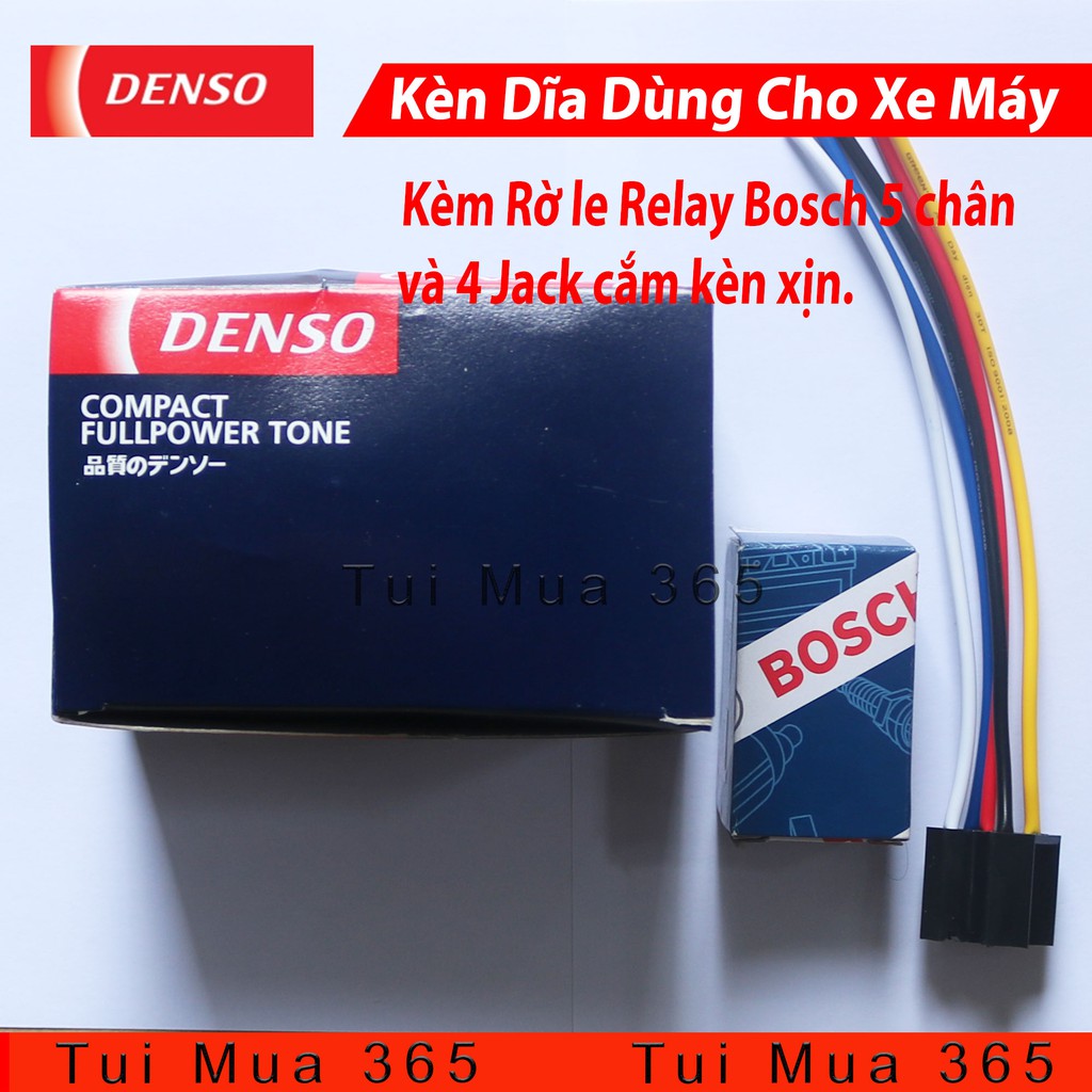 Cặp Kèn Dĩa Denso Dùng Cho Xe Máy Made In Indonesia Kèm Rờ le Relay Bosch 5 chân và 4 Jack cắm kèn xịn