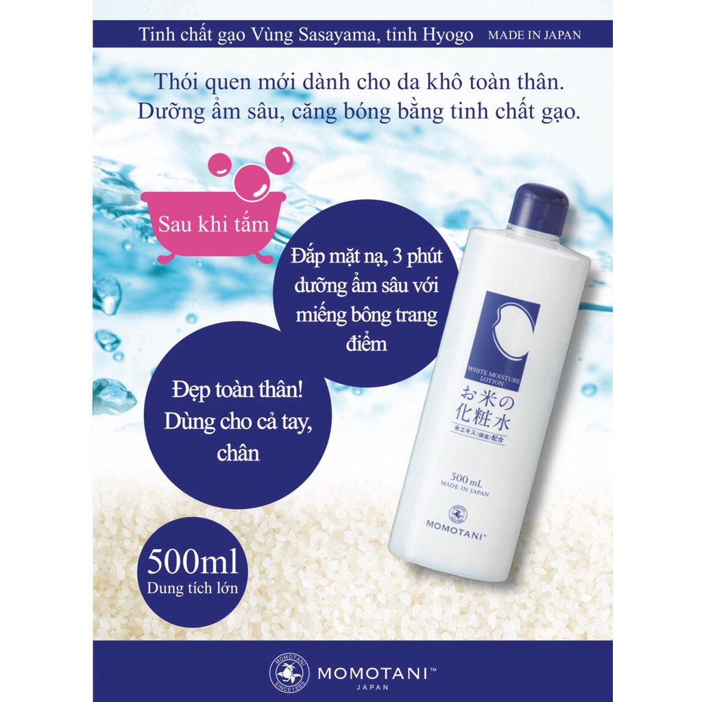 Nước Hoa Hồng Dưỡng Ẩm Dưỡng Trắng chiết xuất gạo hữu cơ Nhật Bản MOMOTANI White moisture lotion