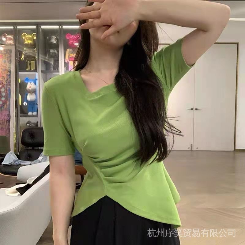 Áo Thun Tay Ngắn Kiểu Xẻ Tà Dáng Ôm Thời Trang Phong Cách Cho Nữ