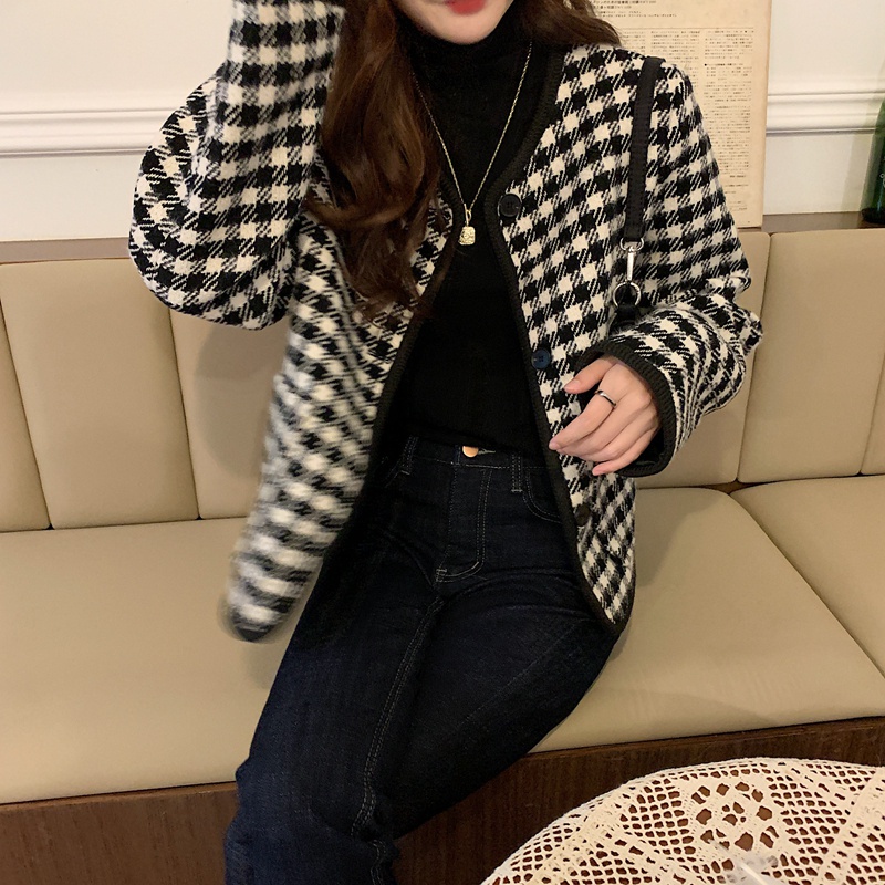 Áo khoác tay dài cổ tròn họa tiết sọc caro 46617 | BigBuy360 - bigbuy360.vn