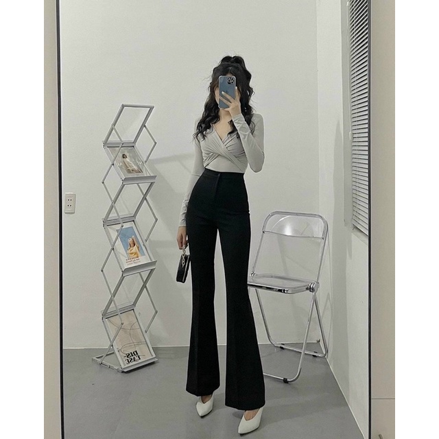 Quần loe vải cạp cao chuẩn form 1 khuy chất tuyết mưa size S-L cho nữ YoomeClothing