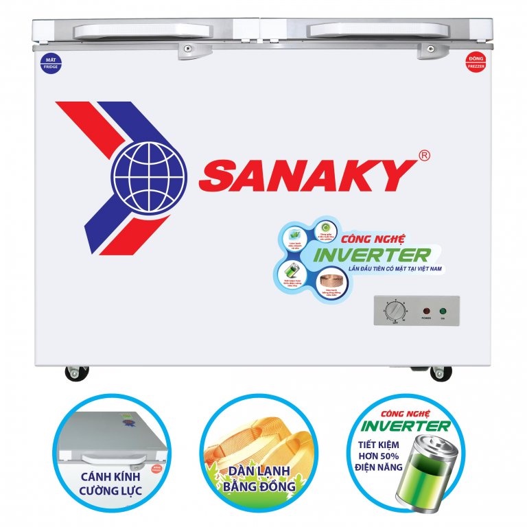 Tủ đông Inverter SANAKY VH-2899A4K 235L- MẶT KÍNH CƯỜNG LỰC, 1 NGĂN 2 CÁNH, DÀN LẠNH ĐỒNG, MIỄN PHÍ GIAO HÀNG HCM.