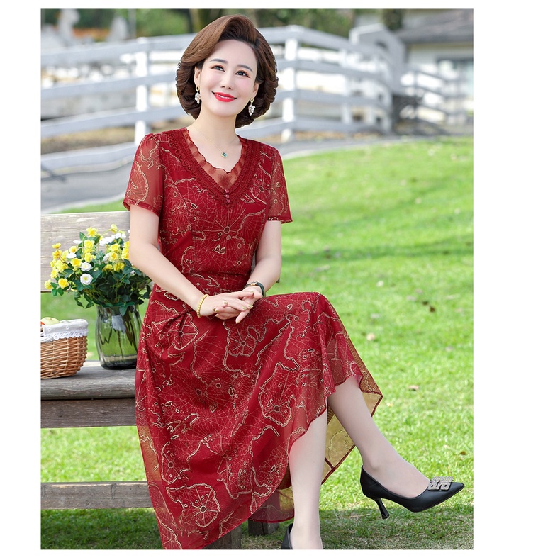 Đầm Chiffon Màu Xanh Dương/Đỏ/Xanh Dương Dùng Phối Đầm Cưới Dành Cho Phụ Nữ Trung Niên