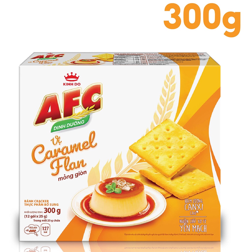 Bánh CRACKER AFC Dinh Dưỡng Vị Caramel Flan Mỏng Giòn - 300g (12 gói nhỏ)