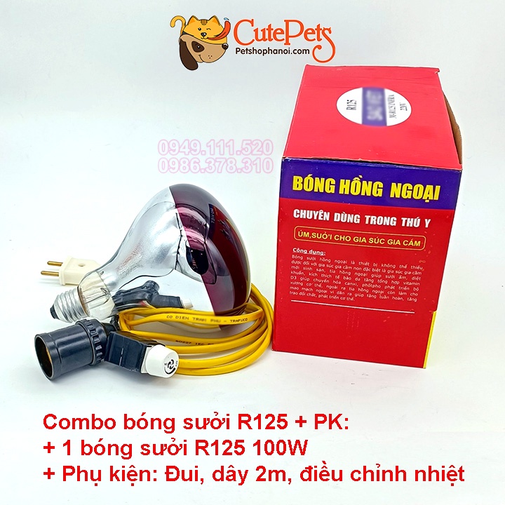 Bóng đèn sưởi hồng ngoại dành cho cho chó mèo đẻ - Đủ đồ chỉ việc dùng - Thức ăn chó mèo CutePets