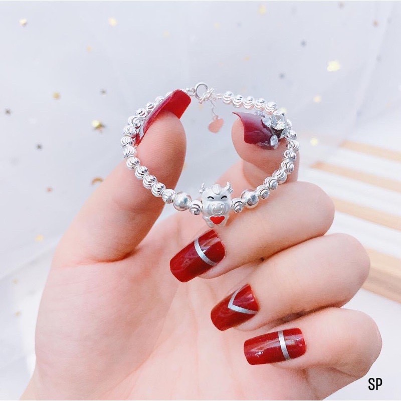 Lắc tay bi cho bé gắn con giáp theo tuổi LINH MIU SILVER