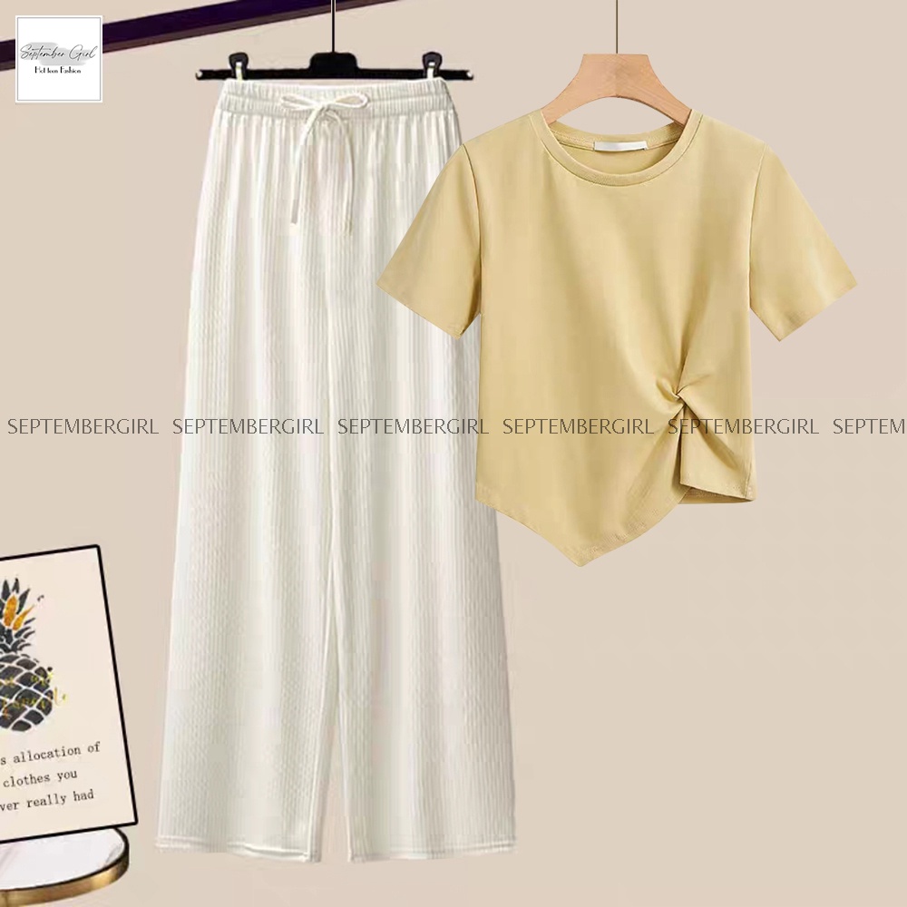 Áo thun tăm kiểu nữ kết hợp quần ống suông tôn dáng SEPTEMBERGIRL GHEP TOP 005 + QUAN 001
