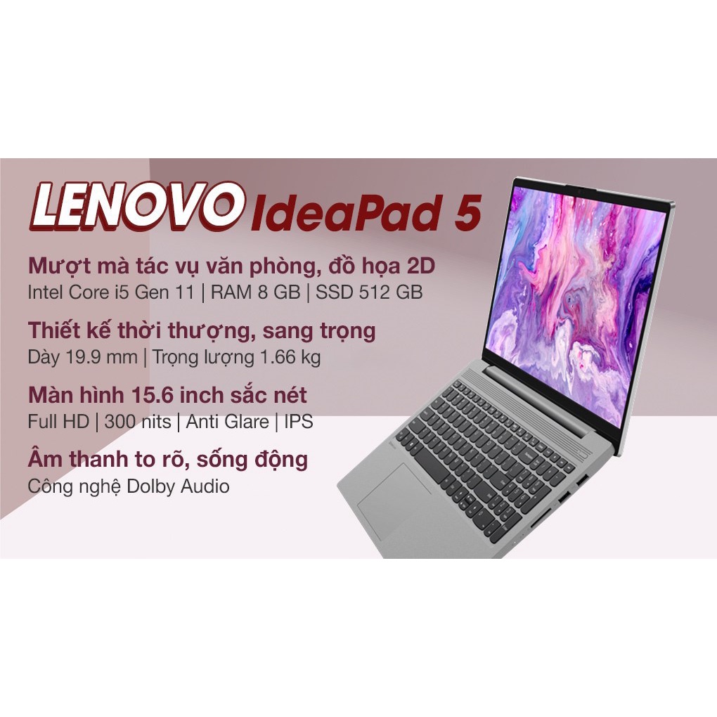Laptop Lenovo Ideapad 5 15ITL05 i5 1135G7/8GB/512GB/15.6"F/Win11//Xám