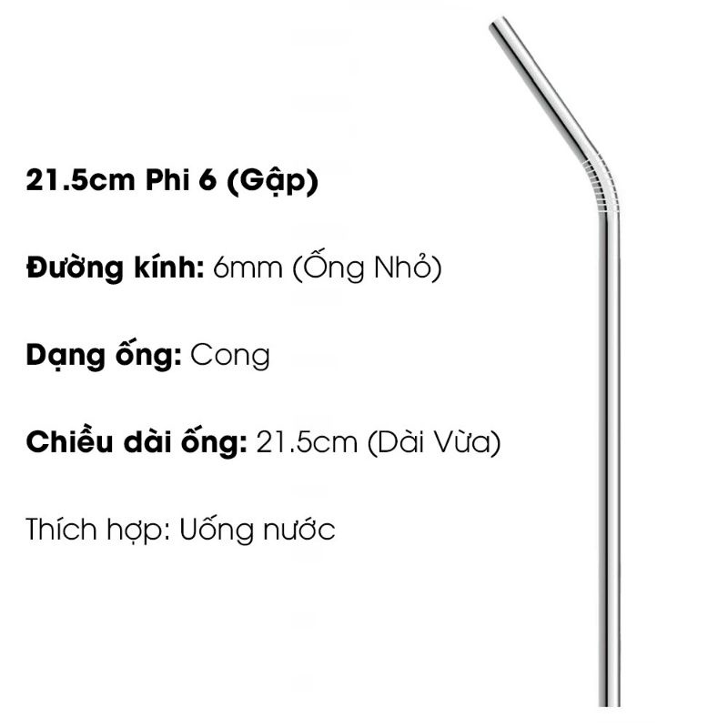 Ống hút inox 304 siêu bền tái sử dụng nhiều lần dài 21,5cm