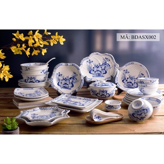 Bộ bát đĩa sen cành xanh