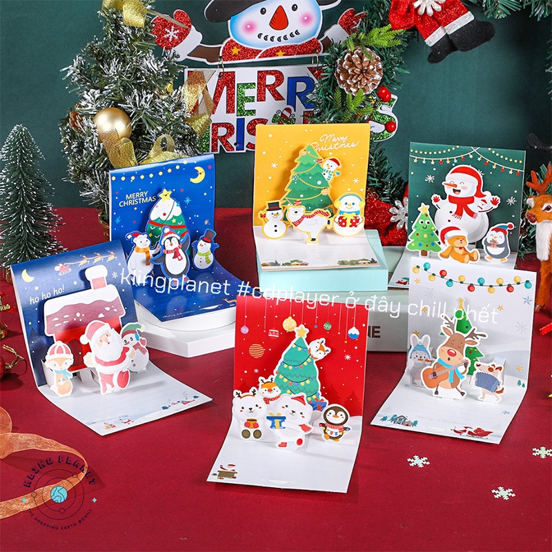 Thiệp 3D Giáng sinh Merry Christmas and Happy New Yeah Handmade quà tặng Noel,lễ Tết 11x11cm siêu đẹp, xinh xắn đáng yêu