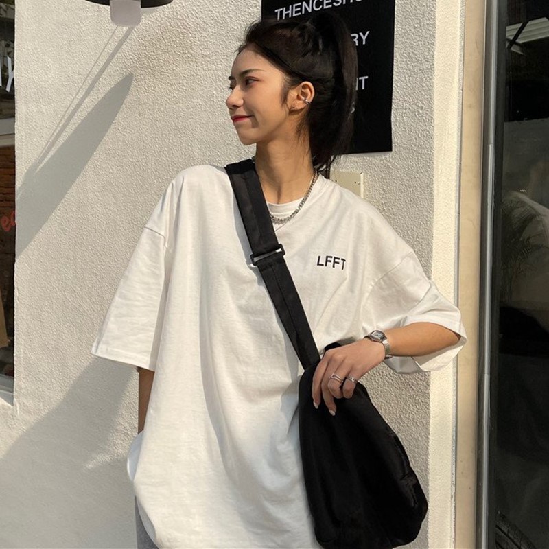 Áo thun nam nữ unisex tay lỡ phông form rộng LF teen cổ tròn oversize cotton giá rẻ màu đen trắng tee pull freesize