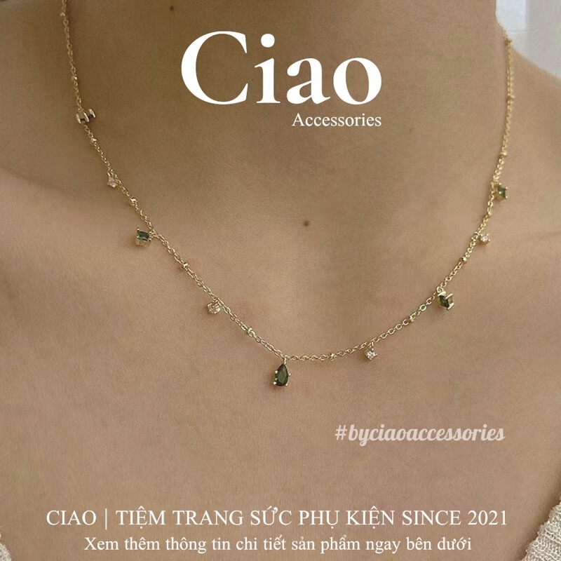 [HOẢ TỐC 1H] Dây chuyền/ Vòng cổ mạ bạc S925 thiết kế đính đá xanh lấp lánh nữ tính Princess Ciao
