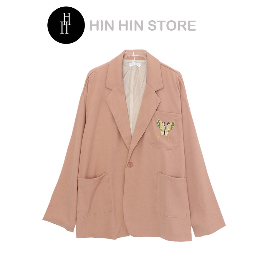Áo blazer dài tay túi thêu màu hồng HAK12 Hỉn Hỉn Store
