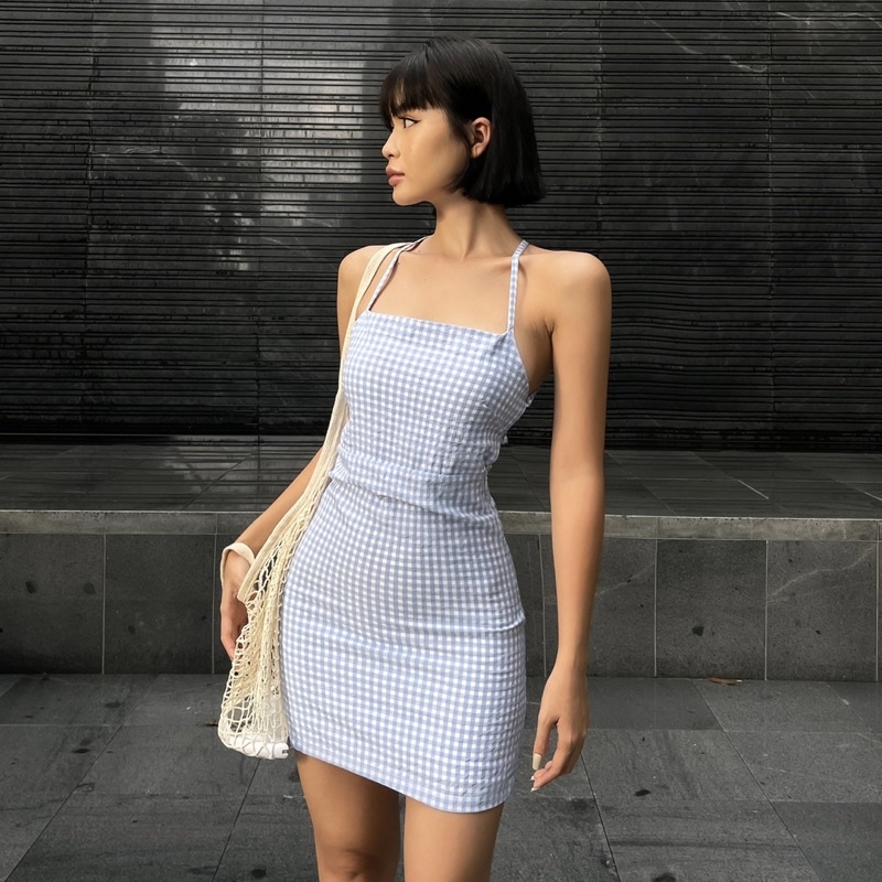 Đầm Monstier Été Mini Dress - Xanh Baby Blue - Hoạ Tiết Gingham